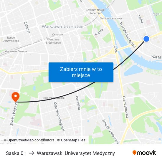 Saska 01 to Warszawski Uniwersytet Medyczny map