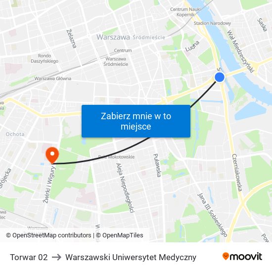 Torwar to Warszawski Uniwersytet Medyczny map