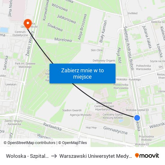 Wołoska-Szpital to Warszawski Uniwersytet Medyczny map