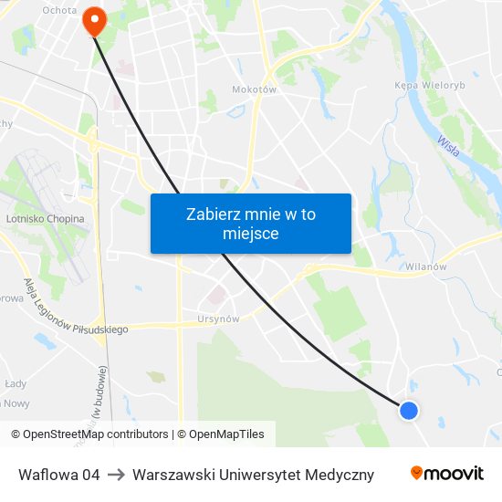 Waflowa 04 to Warszawski Uniwersytet Medyczny map