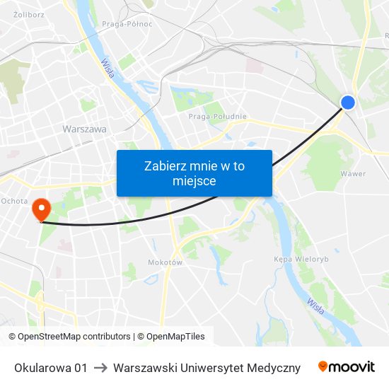Okularowa 01 to Warszawski Uniwersytet Medyczny map