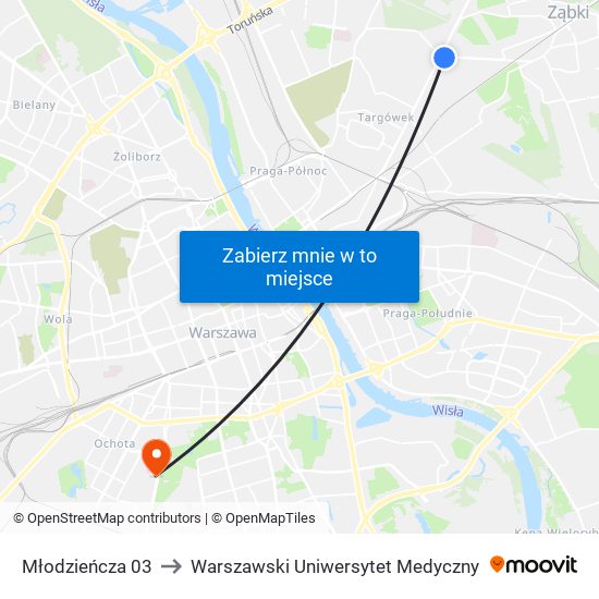 Młodzieńcza 03 to Warszawski Uniwersytet Medyczny map