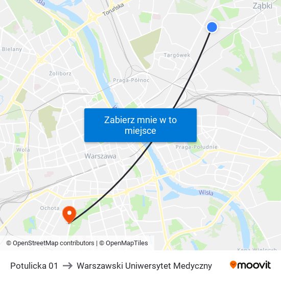 Potulicka 01 to Warszawski Uniwersytet Medyczny map