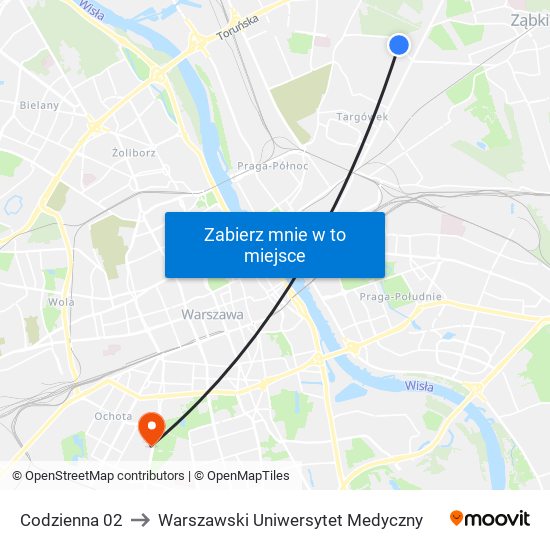 Codzienna 02 to Warszawski Uniwersytet Medyczny map