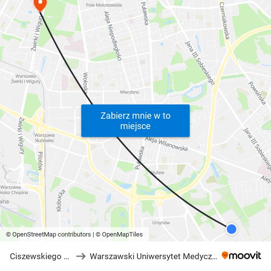 Ciszewskiego 02 to Warszawski Uniwersytet Medyczny map