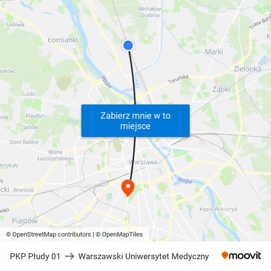 PKP Płudy to Warszawski Uniwersytet Medyczny map