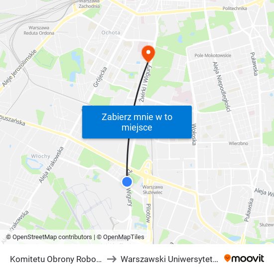 Komitetu Obrony Robotników 02 to Warszawski Uniwersytet Medyczny map