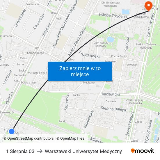 1 Sierpnia 03 to Warszawski Uniwersytet Medyczny map