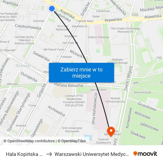 Hala Kopińska 04 to Warszawski Uniwersytet Medyczny map