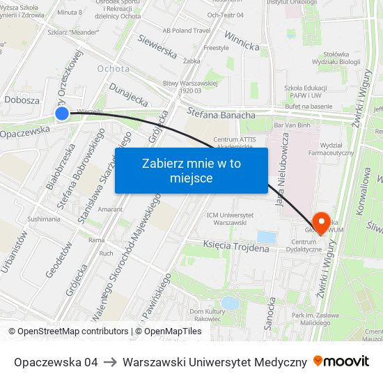 Opaczewska 04 to Warszawski Uniwersytet Medyczny map