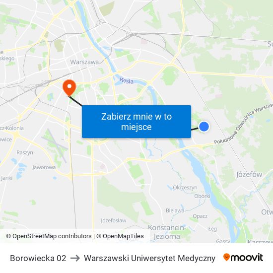 Borowiecka to Warszawski Uniwersytet Medyczny map