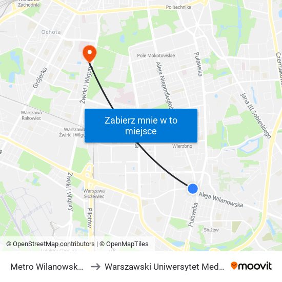 Metro Wilanowska 08 to Warszawski Uniwersytet Medyczny map