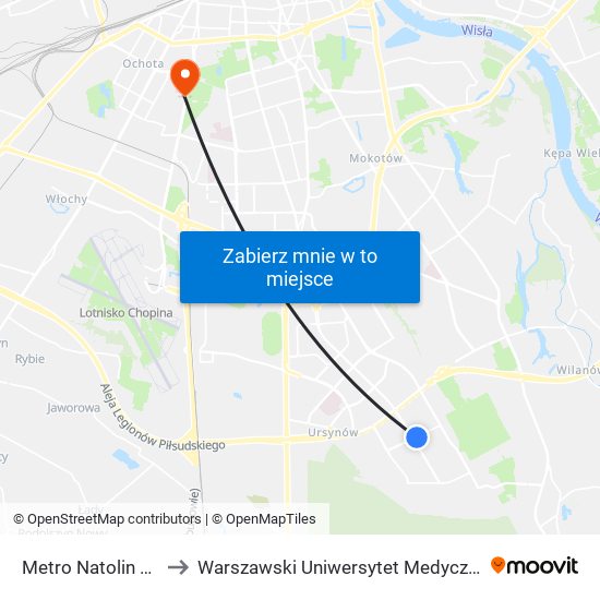 Metro Natolin 01 to Warszawski Uniwersytet Medyczny map