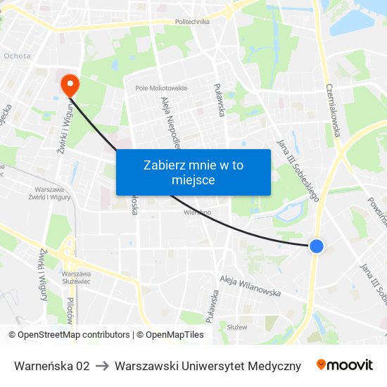 Warneńska 02 to Warszawski Uniwersytet Medyczny map