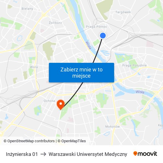 Inżynierska 01 to Warszawski Uniwersytet Medyczny map