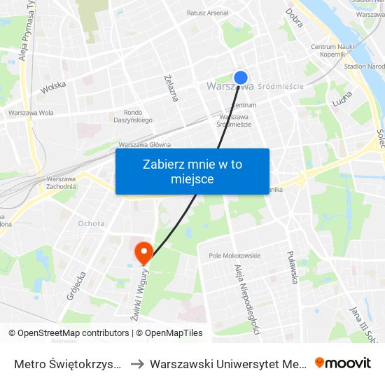 Metro Świętokrzyska 02 to Warszawski Uniwersytet Medyczny map