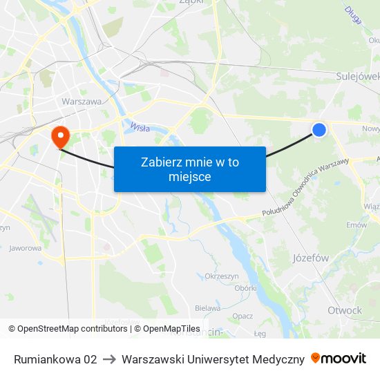 Rumiankowa 02 to Warszawski Uniwersytet Medyczny map