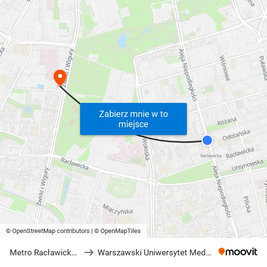 Metro Racławicka 01 to Warszawski Uniwersytet Medyczny map