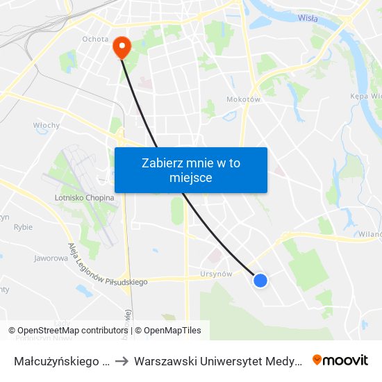 Małcużyńskiego 02 to Warszawski Uniwersytet Medyczny map