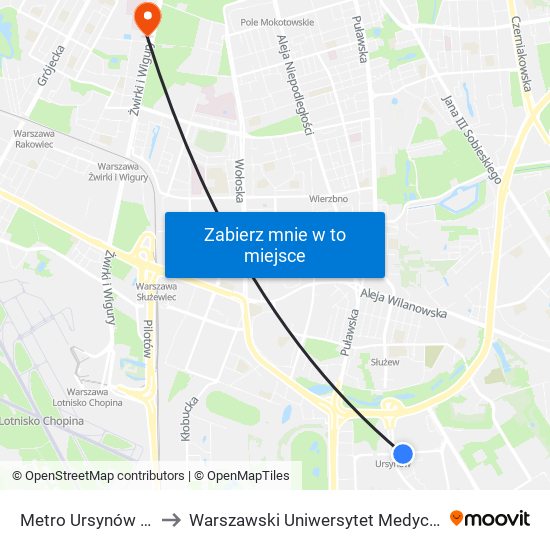 Metro Ursynów 04 to Warszawski Uniwersytet Medyczny map