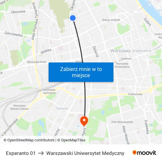Esperanto to Warszawski Uniwersytet Medyczny map