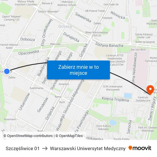 Szczęśliwice 01 to Warszawski Uniwersytet Medyczny map