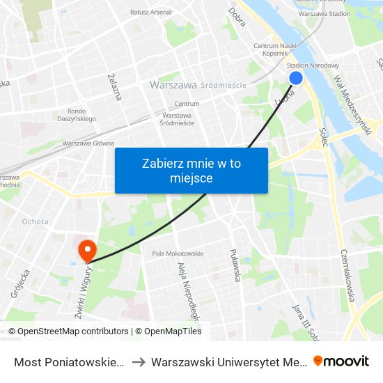 Most Poniatowskiego 05 to Warszawski Uniwersytet Medyczny map