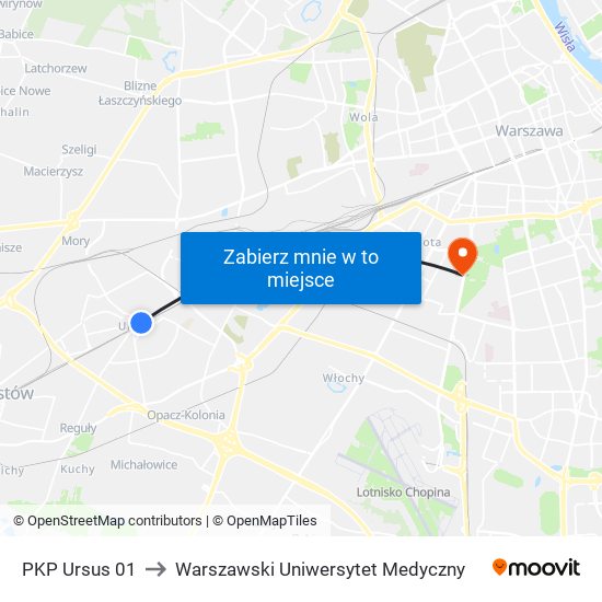 PKP Ursus 01 to Warszawski Uniwersytet Medyczny map
