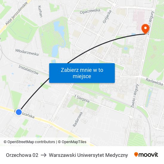 Orzechowa 02 to Warszawski Uniwersytet Medyczny map