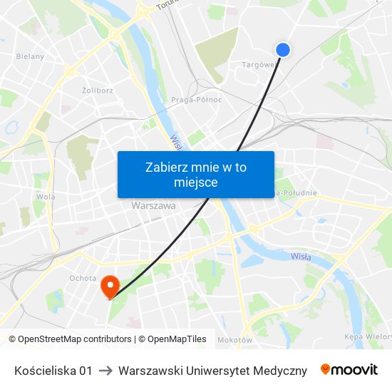 Kościeliska 01 to Warszawski Uniwersytet Medyczny map