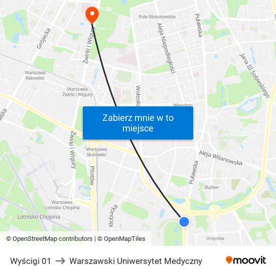 Wyścigi to Warszawski Uniwersytet Medyczny map