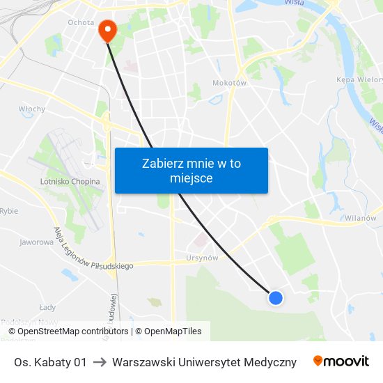 Os. Kabaty to Warszawski Uniwersytet Medyczny map