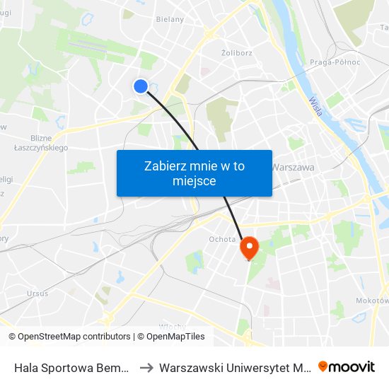 Hala Sportowa Bemowo 03 to Warszawski Uniwersytet Medyczny map