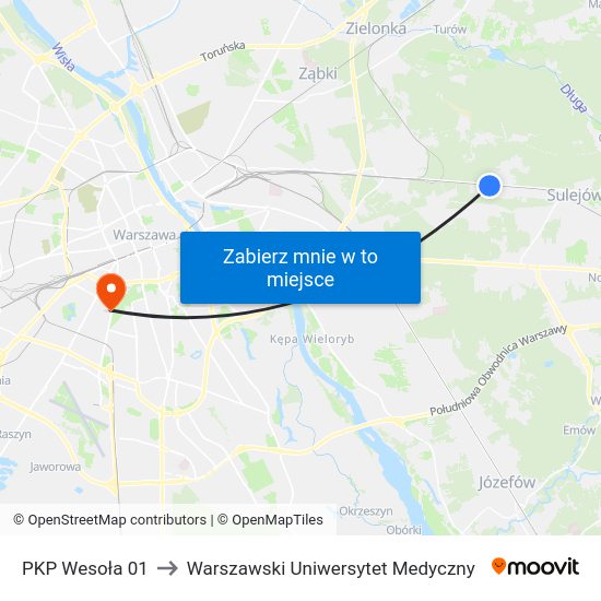 PKP Wesoła 01 to Warszawski Uniwersytet Medyczny map