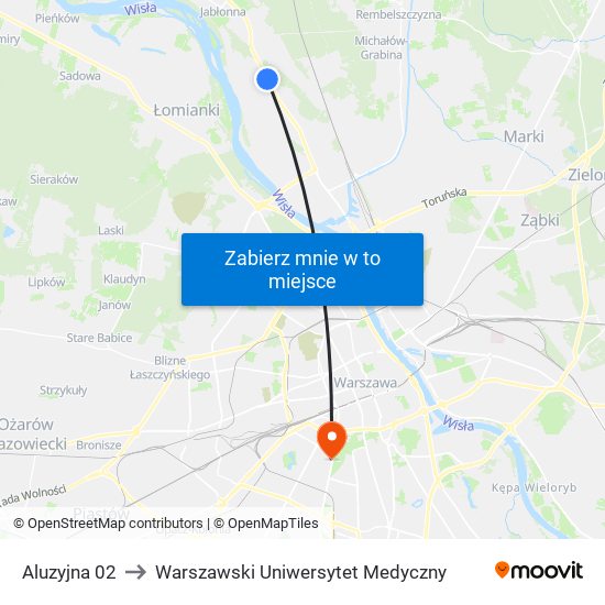 Aluzyjna 02 to Warszawski Uniwersytet Medyczny map