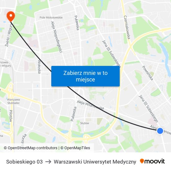 Sobieskiego 03 to Warszawski Uniwersytet Medyczny map