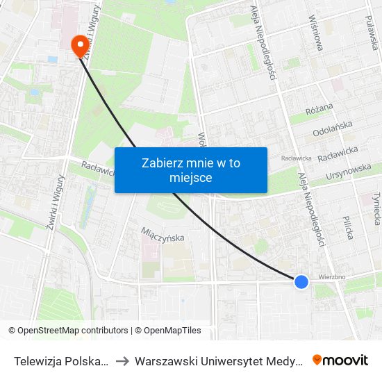 Telewizja Polska 01 to Warszawski Uniwersytet Medyczny map