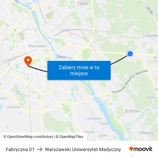 Fabryczna 01 to Warszawski Uniwersytet Medyczny map