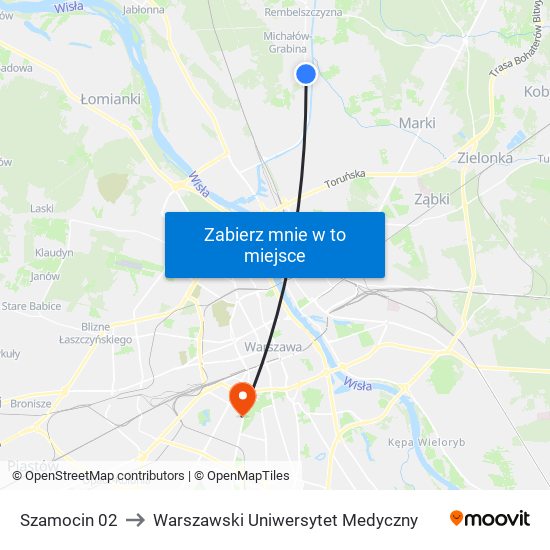 Szamocin to Warszawski Uniwersytet Medyczny map