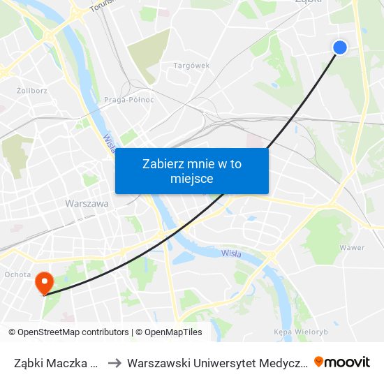 Ząbki Maczka 03 to Warszawski Uniwersytet Medyczny map