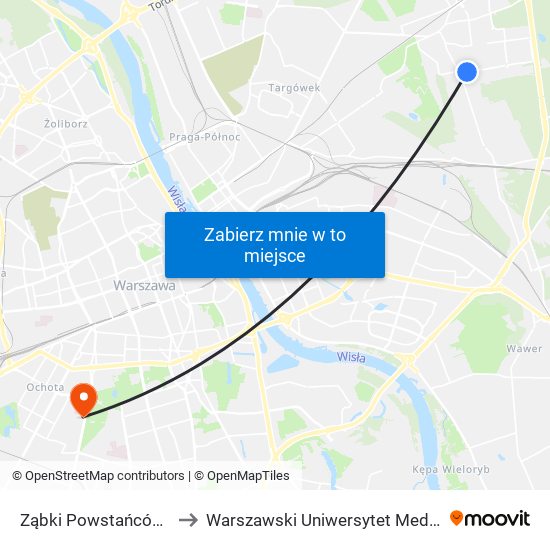 Ząbki Powstańców 03 to Warszawski Uniwersytet Medyczny map