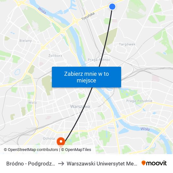 Bródno - Podgrodzie 04 to Warszawski Uniwersytet Medyczny map