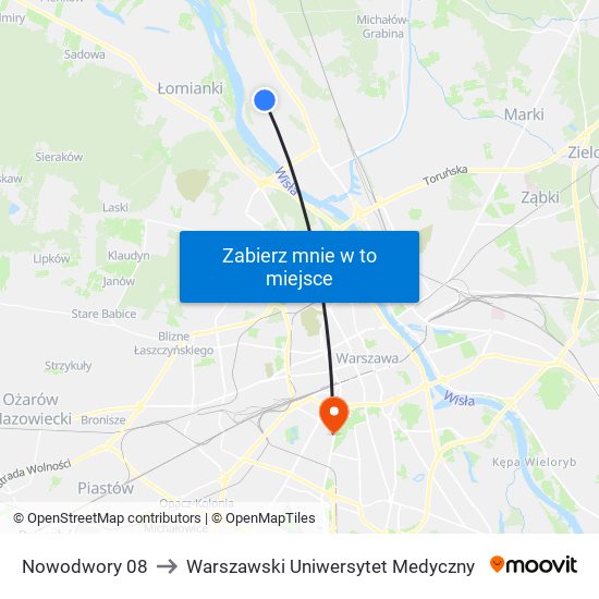 Nowodwory to Warszawski Uniwersytet Medyczny map