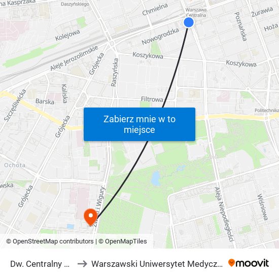 Dw. Centralny to Warszawski Uniwersytet Medyczny map