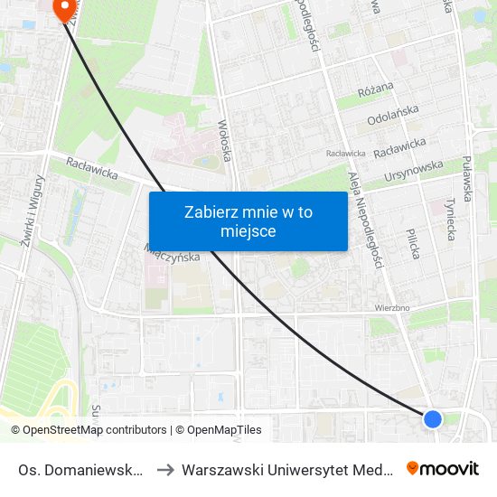 Os. Domaniewska 01 to Warszawski Uniwersytet Medyczny map