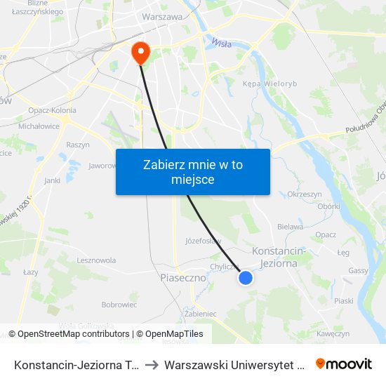 Konstancin-Jeziorna Tabita 01 to Warszawski Uniwersytet Medyczny map