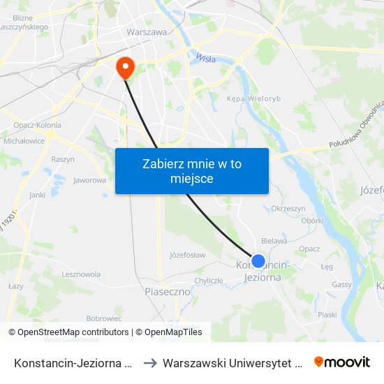 Konstancin-Jeziorna Polna 02 to Warszawski Uniwersytet Medyczny map