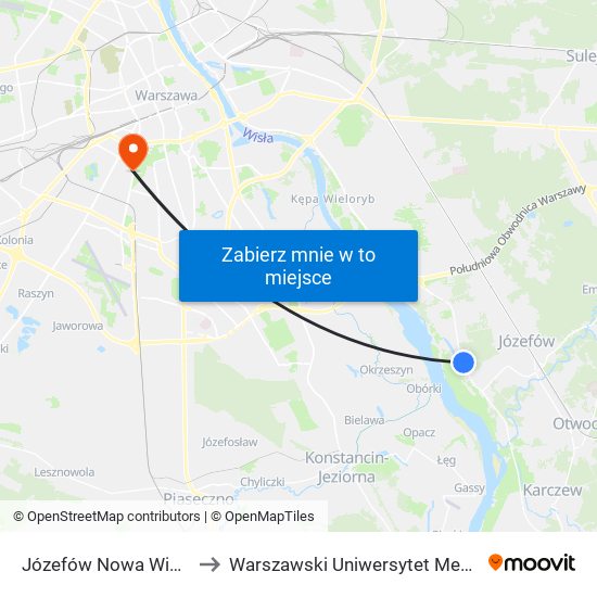 Józefów Nowa Wieś 01 to Warszawski Uniwersytet Medyczny map