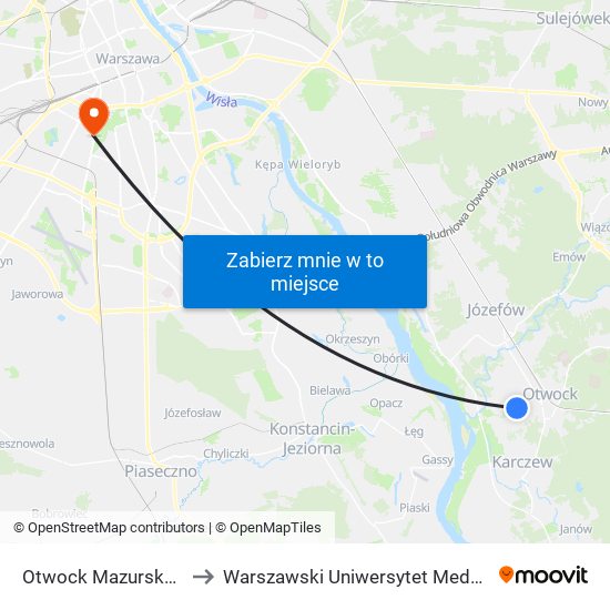 Otwock Mazurska 02 to Warszawski Uniwersytet Medyczny map