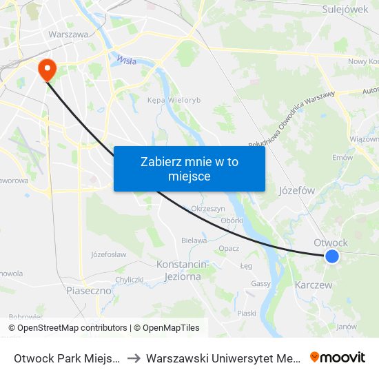 Otwock Park Miejski to Warszawski Uniwersytet Medyczny map